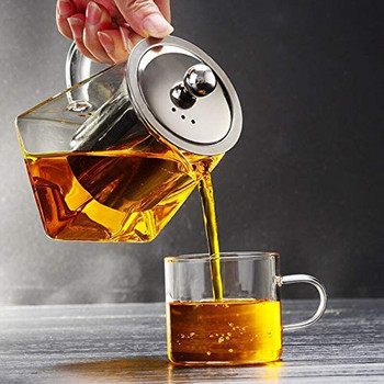 350ML стъклен чайник Чайник за чай с високо боросиликатно стъкло Комплект за приготвяне на листов чай Квадратен чайник с инфузер от неръждаема стомана