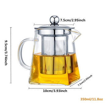 350ML стъклен чайник Чайник за чай с високо боросиликатно стъкло Комплект за приготвяне на листов чай Квадратен чайник с инфузер от неръждаема стомана