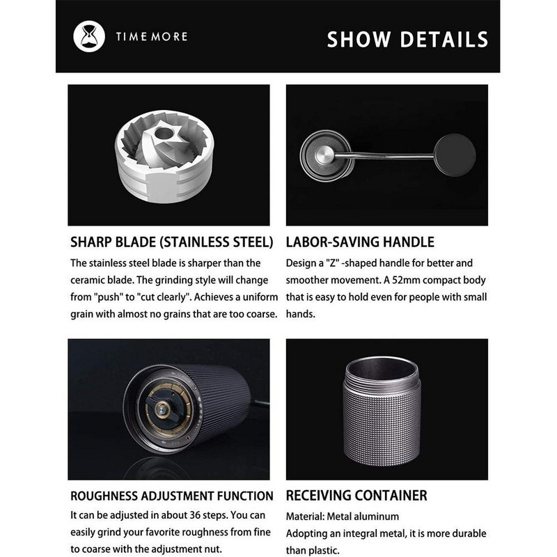 Râșniță manuală de cafea în interiorul râșniței portabile de înaltă calitate, cu poziționare dublă a rulmenților, pentru unelte de cafea de bucătărie de acasă