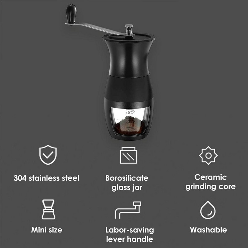 Ръчна кафемелачка Burr Преносима керамична кафемелачка Burr с безкрайно регулируема мелница Ръчна манивела Кафемелачка за Hom