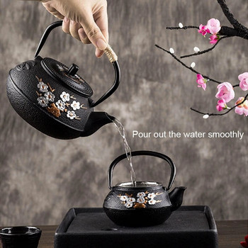 BOZZH Японска желязна кана за чай с инфузер от неръждаема стомана Чугунен чайник Бамбукова боядисана серия железен чайник за вряща вода