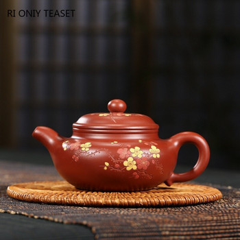 260 ml Китайски лилав глинен чайник Yixing Сурова руда Dahongpao Антични чайници Ръчно рисувани сливи Босом Домашен чайник Zisha Чаен комплект