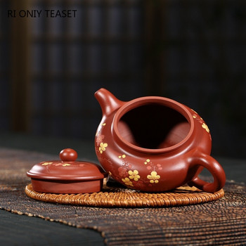260 ml Китайски лилав глинен чайник Yixing Сурова руда Dahongpao Антични чайници Ръчно рисувани сливи Босом Домашен чайник Zisha Чаен комплект