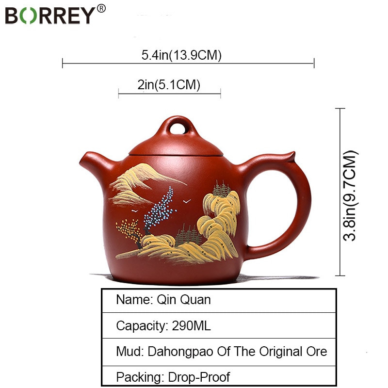 BORREY Yixing Kung Fu Zisha ceainic ceainic lucrat manual ceainic din lut violet Ceremonia ceaiului chinezesc Cadou personalizat ceainic Puer Oolong