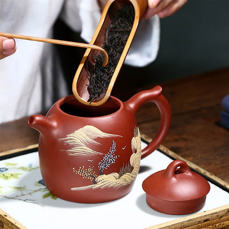 BORREY Yixing Kung Fu Zisha ceainic ceainic lucrat manual ceainic din lut violet Ceremonia ceaiului chinezesc Cadou personalizat ceainic Puer Oolong