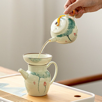 150 ml ретро ръчно рисуван лотос керамичен чайник с филтър Kung Fu Tea Master Pots Порцеланова чаша от бял нефрит Домакински аксесоари