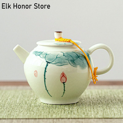150 ml retro ar rokām apgleznota Lotus keramikas tējkanna ar filtru Kung Fu tējas meistara podi balti nefrīta porcelāna krūze mājsaimniecības piederumi