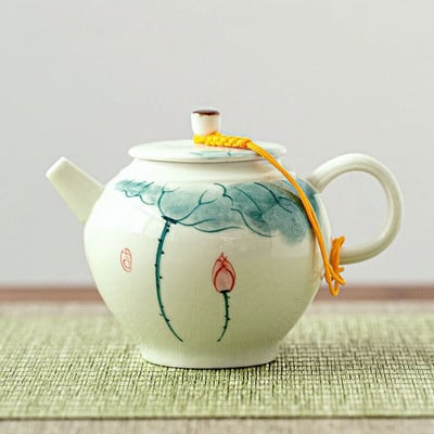 150 ml-es retro kézzel festett lótusz kerámia teáskanna szűrővel Kung Fu teamester edények fehér jade porcelán bögre Háztartási kiegészítők