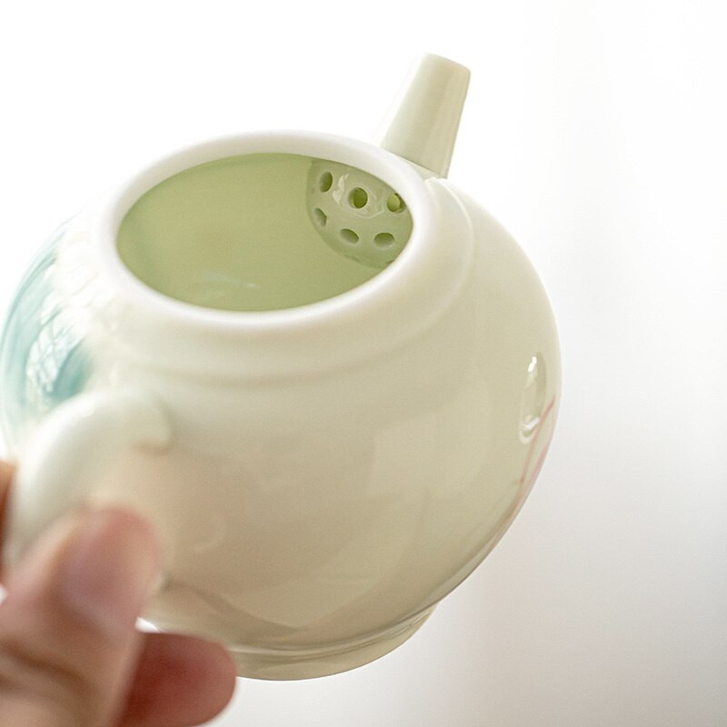 150 ml-es retro kézzel festett lótusz kerámia teáskanna szűrővel Kung Fu teamester edények fehér jade porcelán bögre Háztartási kiegészítők