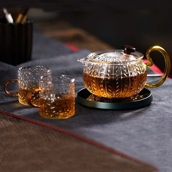 BORREY Шарен чайник от боросиликатно стъкло Чаша за чай с държач за дръжка Топлоустойчива кана за чай от свободни листа Инструмент Чайник Комплект чайници