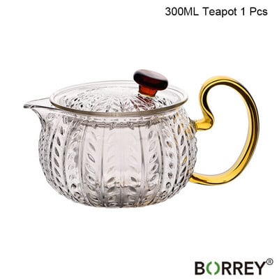 BORREY mintás boroszilikát üveg teáskanna teáscsésze fogantyús tartóval, hőálló laza levelű teáskanna eszköz vízforraló készlet teásedény