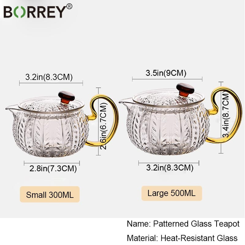 BORREY mintás boroszilikát üveg teáskanna teáscsésze fogantyús tartóval, hőálló laza levelű teáskanna eszköz vízforraló készlet teásedény