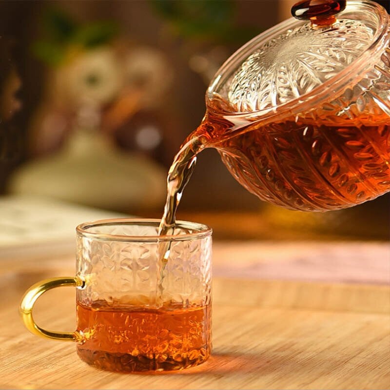 BORREY mintás boroszilikát üveg teáskanna teáscsésze fogantyús tartóval, hőálló laza levelű teáskanna eszköz vízforraló készlet teásedény