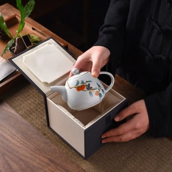 Китайски ръчно рисуван керамичен чайник Китайски принадлежности за чаена церемония Ръчно изработен порцеланов чайник Автентичен сервиз за чай Чайник 180 мл