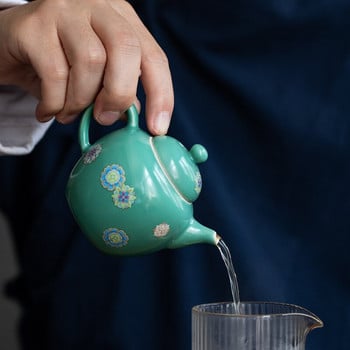 Творческа тюркоазена кана за зелен чай, ръчно изработена керамична кана за чай, бутиков чайник, китайска чайна церемония, персонализирана декорация за дома 150 ml