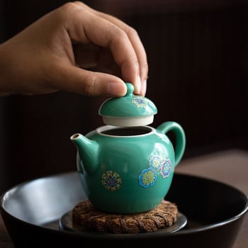 Творческа тюркоазена кана за зелен чай, ръчно изработена керамична кана за чай, бутиков чайник, китайска чайна церемония, персонализирана декорация за дома 150 ml