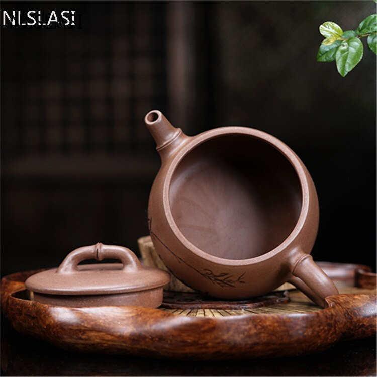 Autentiškas Yixing arbatinukas purpurinis molis Stone Scoop arbatinukas gražuolės virdulys Kinijos rankų darbo arbatos rinkinys individualiai pritaikytos dovanos 240 ml