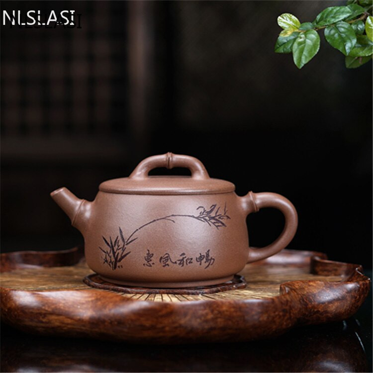 Autentiškas Yixing arbatinukas purpurinis molis Stone Scoop arbatinukas gražuolės virdulys Kinijos rankų darbo arbatos rinkinys individualiai pritaikytos dovanos 240 ml