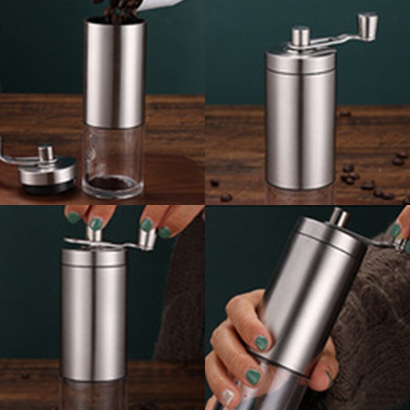 Nešiojamas medienos grūdų kavos pupelių malūnėlis nerūdijančio plieno švaistiklis Rankinis Rankinis rankų darbo kavos malūnėlis malūnėlis virtuvės įrankių malūnėliai