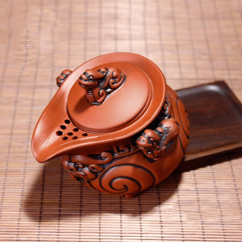 Set de ceai cu ceainic de frumusețe lucrat manual, stil chinezesc, norocos, cu patru colțuri.