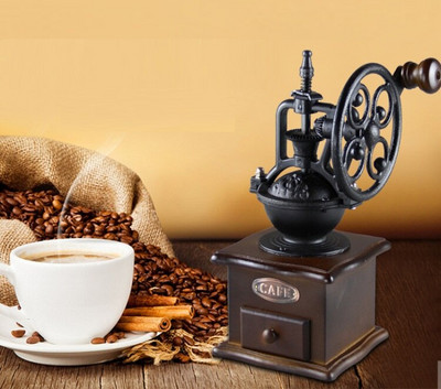Κλασική Ξύλινη Χειροκίνητη Μύλος Καφέ Μύλος μπαχαρικών με κόκκους καφέ