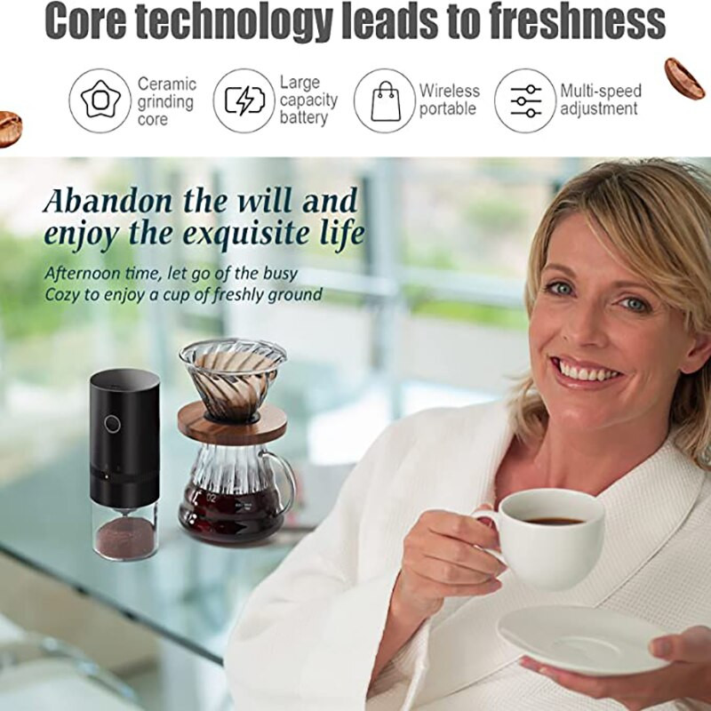 Nešiojami elektriniai kavos malūnėliai, automatiniai kavos pupelių malūnėliai Burr kavos malūnėliai lašeliniam / espreso / prancūziško spaudimo USB įkrovimui