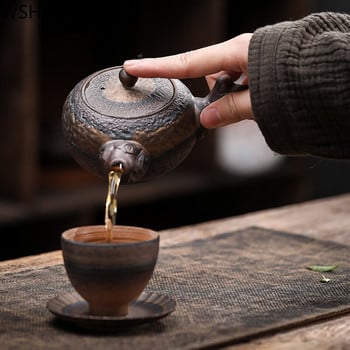 Нов китайски керамичен чайник Керамична странична дръжка Чайник Ръчно изработен чайник Античен чайник Подаръци за чаена церемония 220 ml