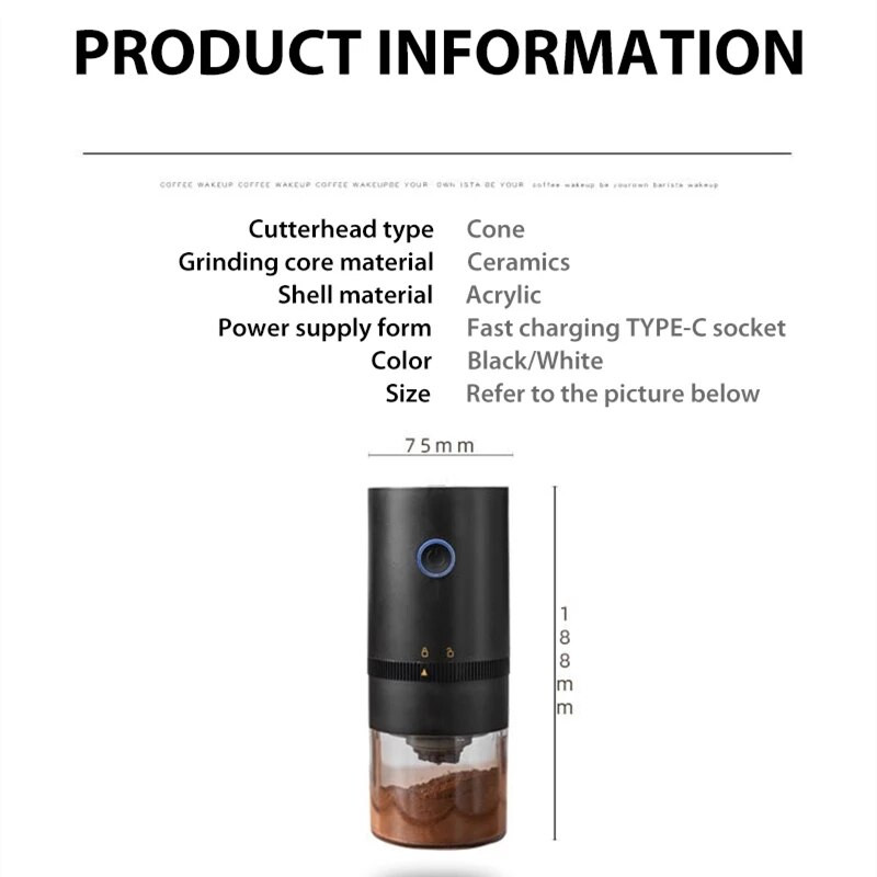 Prijenosni električni mlin za kavu Type-C USB punjenje Profesionalna keramička jezgra za mljevenje Mlin za zrna kave Alati za kućnu kuhinju