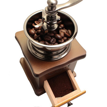 Мелничка за кафе на зърна Кафемашина Мелничка за мелница за подправки Дървен метален дизайн Ретро мини ръчна кафемелачка Ръчно изработена машина