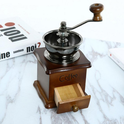 Rasnita de boabe de cafea Filtru de cafea Moara de bavura pentru condimente de cafea Design din lemn din metal Mini masina de rasnita manuala de cafea manuala