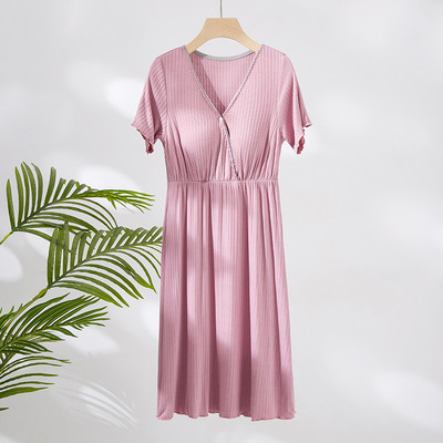 Camasa de noapte de dama model nou cu decolteu ascutit - potrivita pentru mamicile care alapteaza