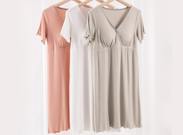 Camasa de noapte de dama model nou cu decolteu ascutit - potrivita pentru mamicile care alapteaza