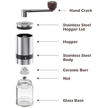 Регулируема преносима ръчна кафемелачка от неръждаема стомана Ръчно изработени мелнички за кафе на зърна Мелница с 6 скорости