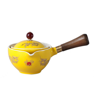 Set de ceai chinezesc portabil Gongfu Kung Fu, ceainic rotativ 360, aparat de ceai din ceramică, infuzor semi-automat, ceainic pentru biroul acasă