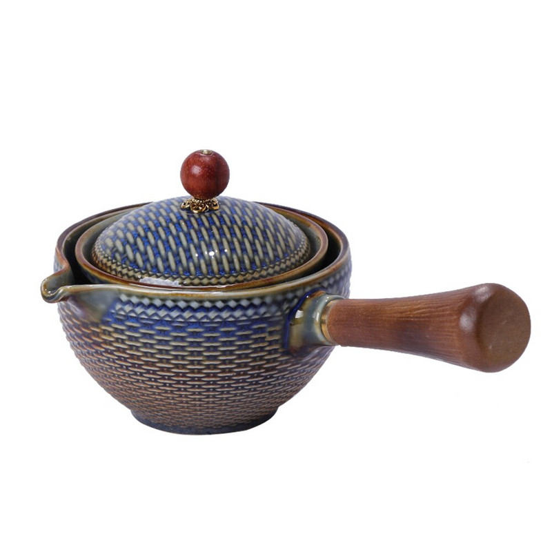 Set de ceai chinezesc portabil Gongfu Kung Fu, ceainic rotativ 360, aparat de ceai din ceramică, infuzor semi-automat, ceainic pentru biroul acasă