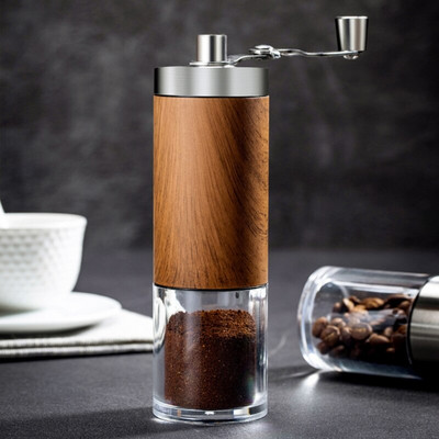 Nešiojamas medžio grūdų rankinis kavos malūnėlis Sidabrinis nerūdijančio plieno Aeropress espreso malūnėlis kavos pupelių šlifavimo malūnėlis rankinis švaistiklis