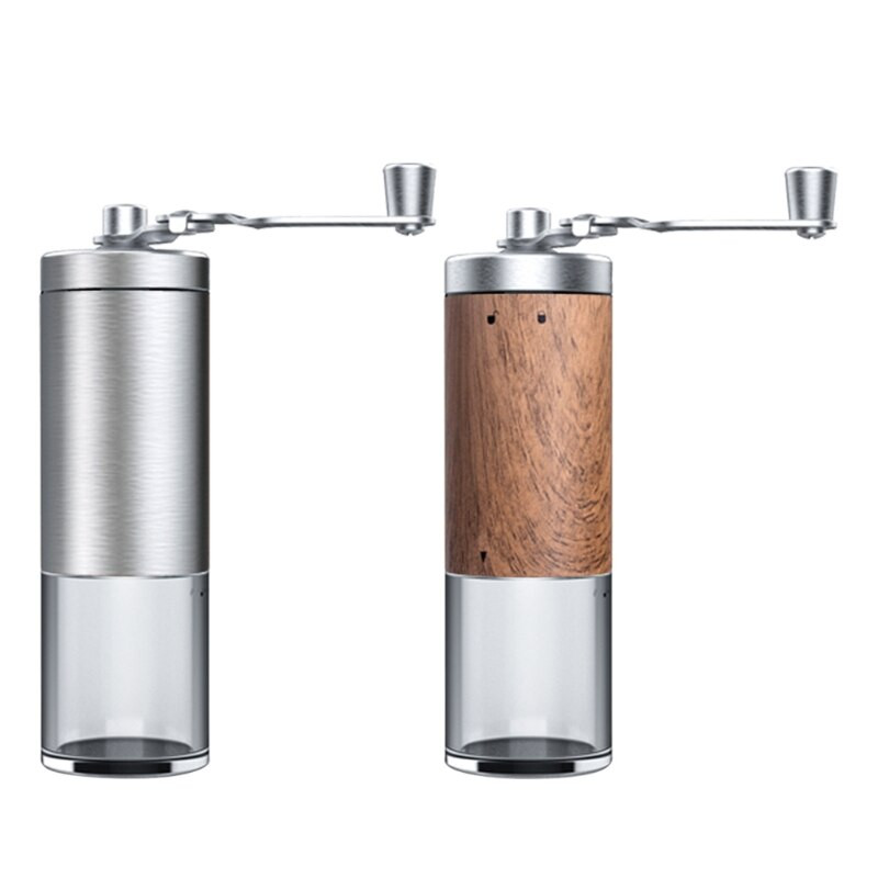 Hordozható fa szemcsés kézi kávédaráló ezüst rozsdamentes acél aeropress eszpresszó daráló kávébab sorja daráló kézi hajtókar