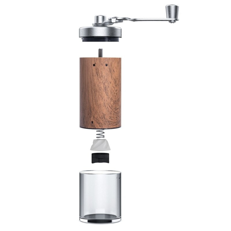 Hordozható fa szemcsés kézi kávédaráló ezüst rozsdamentes acél aeropress eszpresszó daráló kávébab sorja daráló kézi hajtókar