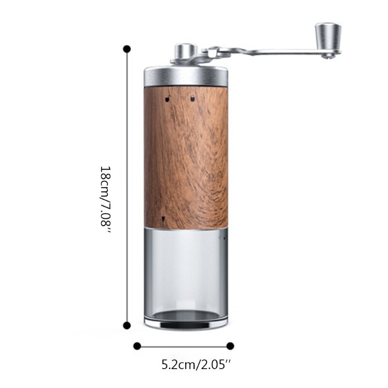 Hordozható fa szemcsés kézi kávédaráló ezüst rozsdamentes acél aeropress eszpresszó daráló kávébab sorja daráló kézi hajtókar