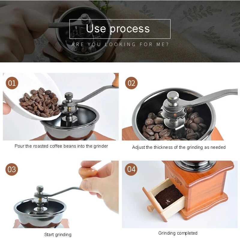 Rasnita de cafea manuala Rasnita clasica de boabe de cafea Moara de bavura de condimente de cafea Moara de cafea cu manivela Ierburi Vase de cafea din lemn