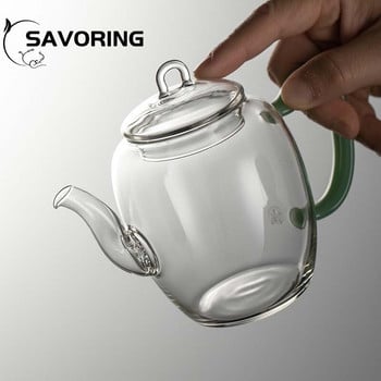 240 ml Изискан стъклен чайник в японски стил Малка нефритова дръжка Прозрачен чайник Kung Fu Чайник Мини перфориран филтърен чайник