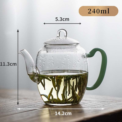 240 ml-es kifinomult japán stílusú üveg teáskanna kis jade nyelű átlátszó vízforraló Kung Fu teáskanna mini perforált szűrős teáskanna