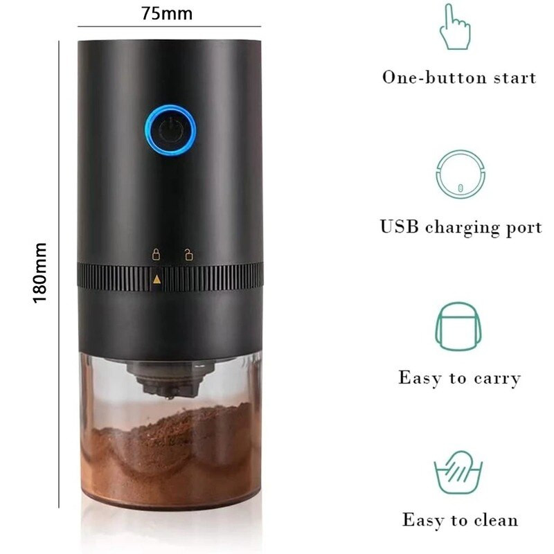 Elektromos kávédaráló USB újratölthető darálógép Otthoni utazás Hordozható diófélék szemek paprika kávébab fűszerdaráló