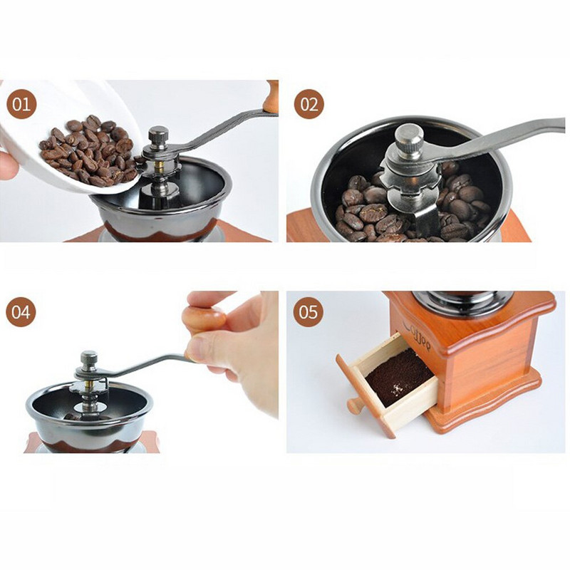 Класическа дървена ръчна кафемелачка от неръждаема стомана, ретро кафе на зърна, подправки, кафемашина, мелница, висококачествена керамика Millston