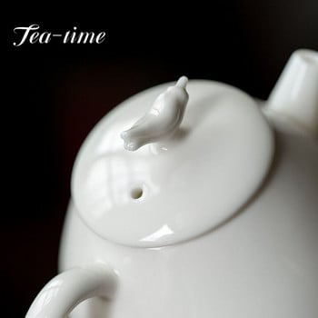 130 мл китайски бял порцеланов чайник DehuaJade Домакински чайник Ръчно изработена керамика Сервиз за чай Вратовръзка Guanyin Пуер Чаена церемония Подаръци