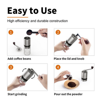 Home Manual Coffee Grinder - Ανοξείδωτο ατσάλι Hand Coffee Bean Burr Grinders Mill Kitchen Tool Grinder Mill 6 Adjustable Settings