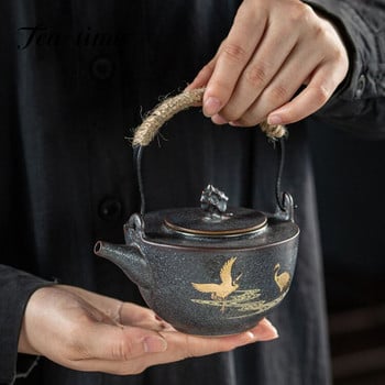 210 мл сребърен чайник с дръжка с примка, японски ретро каменинов керамичен сервиз за чай Kung Fu, чайник с филтър от неръждаема стомана