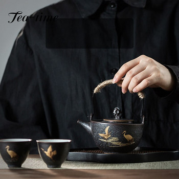 210 мл сребърен чайник с дръжка с примка, японски ретро каменинов керамичен сервиз за чай Kung Fu, чайник с филтър от неръждаема стомана
