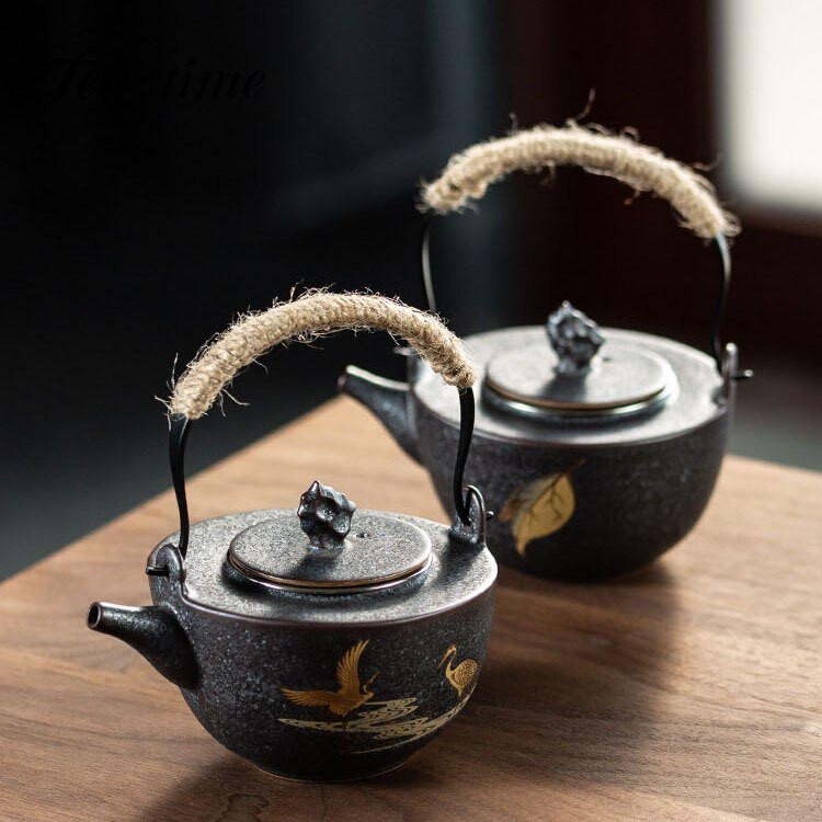 210 ml arbatinukas su kilpine rankena sidabro taškeliu japoniškas retro keramikos keramikos Kung Fu arbatos rinkinys su nerūdijančio plieno ekrano filtru