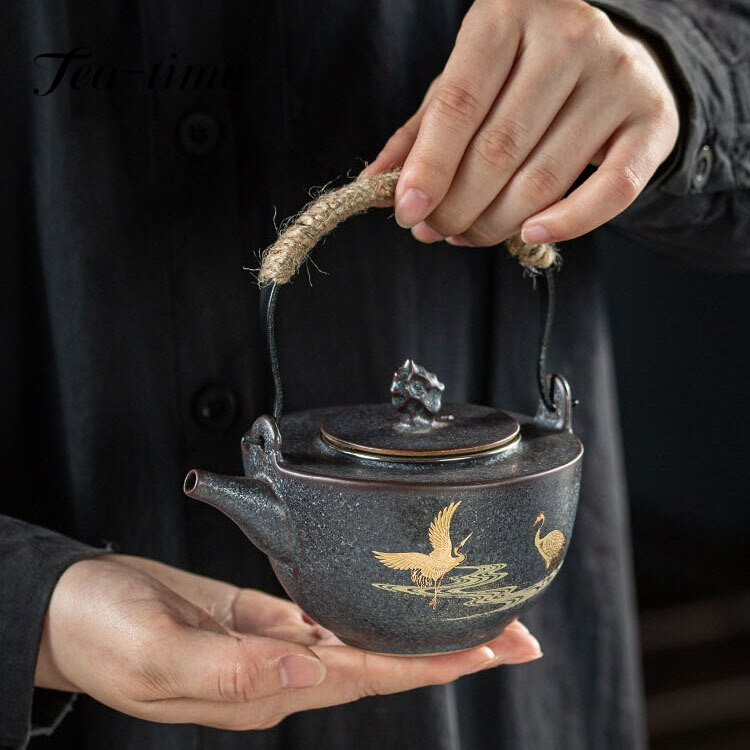 210 ml arbatinukas su kilpine rankena sidabro taškeliu japoniškas retro keramikos keramikos Kung Fu arbatos rinkinys su nerūdijančio plieno ekrano filtru